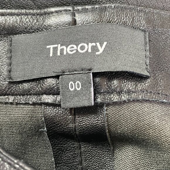 Theory Lamb Leather Bristol Crop Pant L Black Flare Trousers Size 00 - Picture 4 of 10